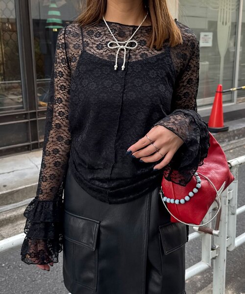 CIAOPANIC（チャオパニック） tシャツ 袖ティアードシャーリングレース