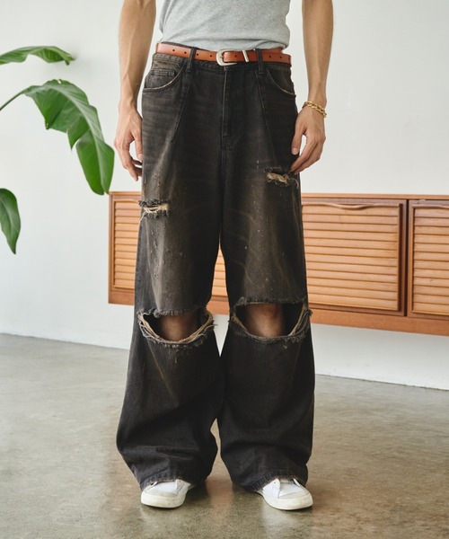 CAMPHOR WOOD ブラック ワイドパンツ super wide baggy polyester