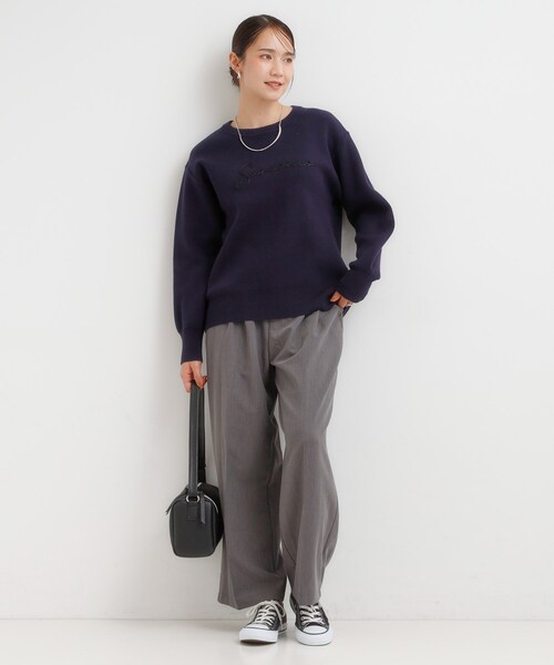 【新品未使用】CLUBロゴ刺繍スウェットライクニット　グレー SHOO・LA・RUE（シューラルー） ニット セーター 「洗濯機可/ちくちく