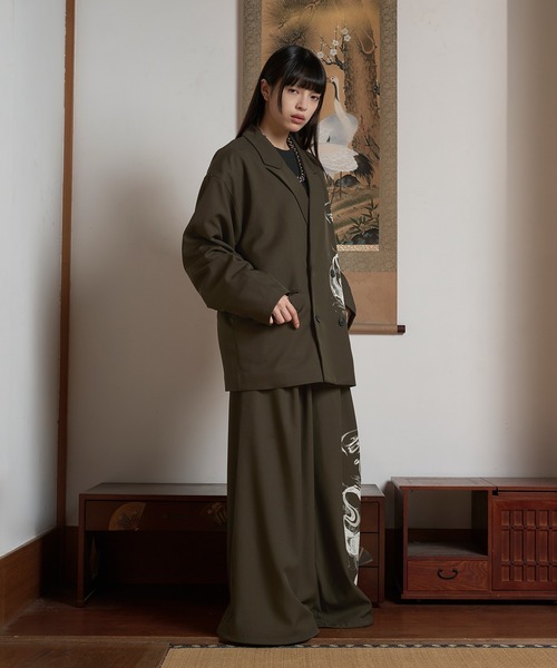 狐独 ワイドパンツ スラックス スモークプリントバギースラックス