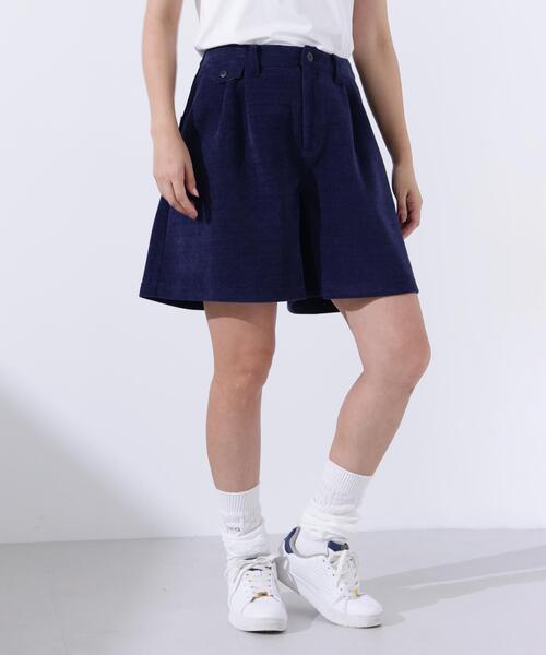 【ネイビー】全方向ストレッチ ニットコーデュロイキュロットパンツ <LADIES LINE> (LADIES) PING APPAREL｜全方向ストレッチ ニットコーデュロイキュロットパンツ