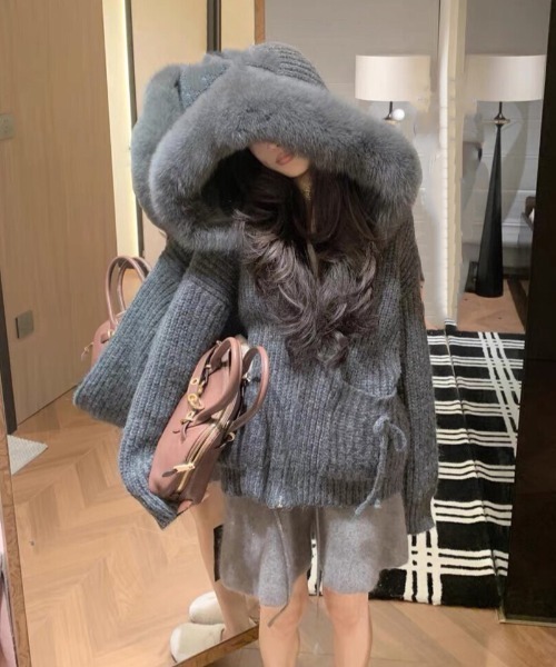美品　23区 フード付きニット　38 グレージュ　セーター　フーディー 洗える】カシミヤブレンド ハイネック ニット （ニット・セーター
