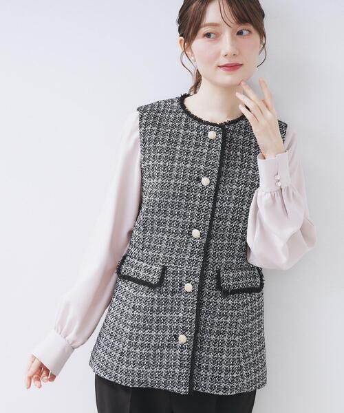 index（インデックス） ベスト ジレ ファンシーツイードペプラムジレ