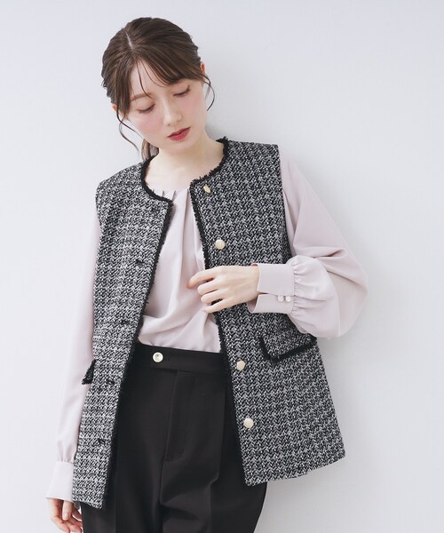 index（インデックス） ベスト ジレ ファンシーツイードペプラムジレ