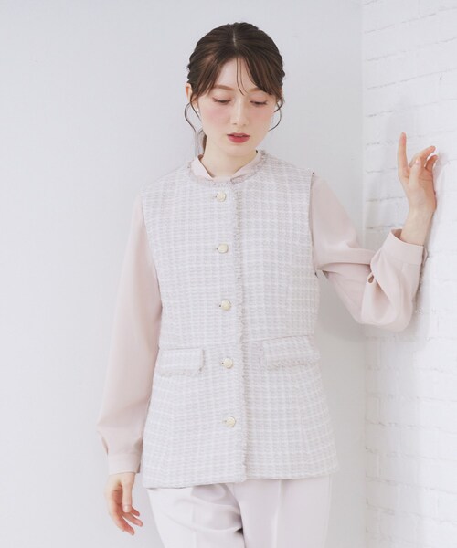 index（インデックス） ベスト ジレ ファンシーツイードペプラムジレ