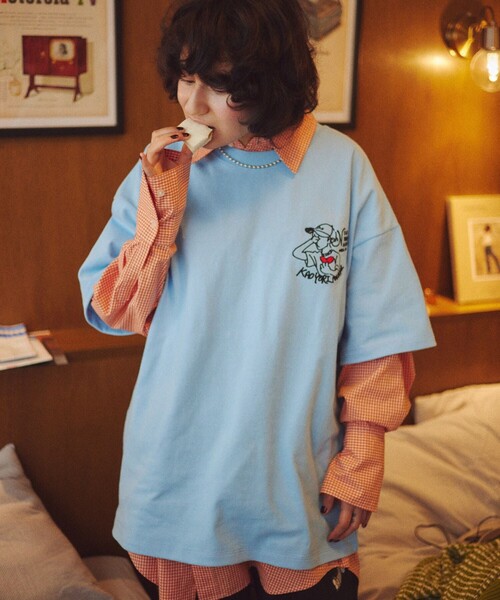 「FREAK'S STORE」 半袖Tシャツ「kaoyorinakamiコラボ」 LARGE サックスブルー メンズ_画像2