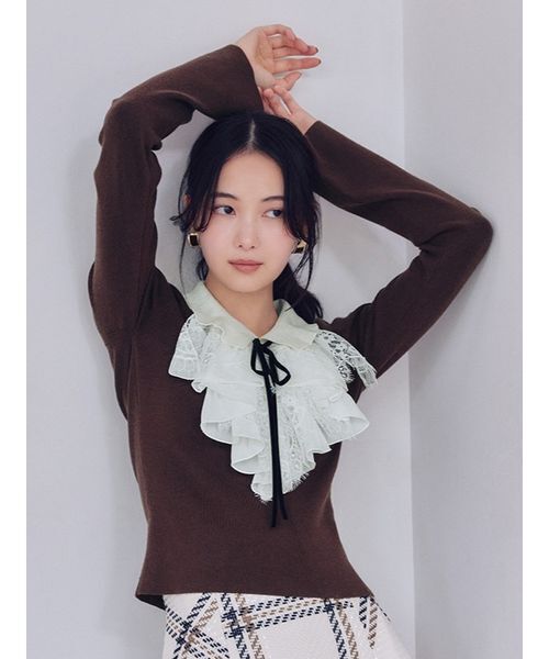 【新品】SNIDEL ラッフル刺繍ニットプルオーバー BLK フリー SNIDEL（スナイデル）の「ラッフル刺繍ニットプルオーバー（ニット