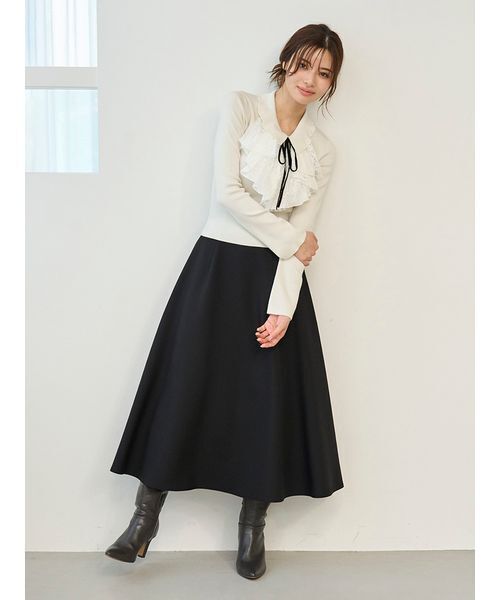 SNIDEL レイヤードラッフルニットプルオーバー ブラック SNIDEL（スナイデル） ニット セーター Sustainableレイヤードラッフル