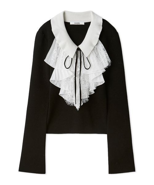 SNIDEL レイヤードラッフルニットプルオーバー ブラック SNIDEL（スナイデル） ニット セーター Sustainableレイヤードラッフル