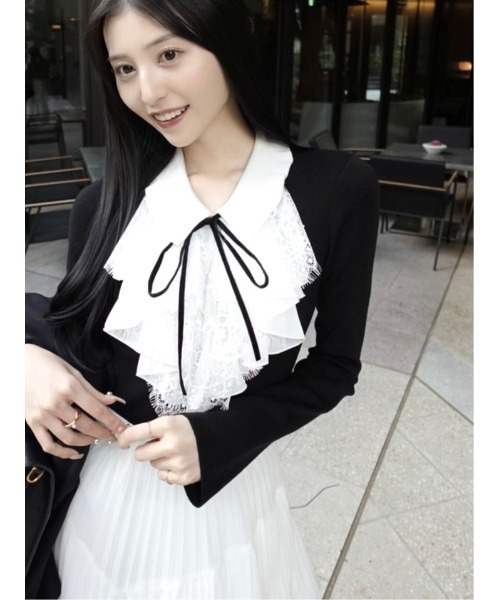 SNIDEL ラッフル刺繍ニットプルオーバー BLK snidel♡ ラッフル刺繍ニットプルオーバー♡ SNIDEL ラッフル刺繍
