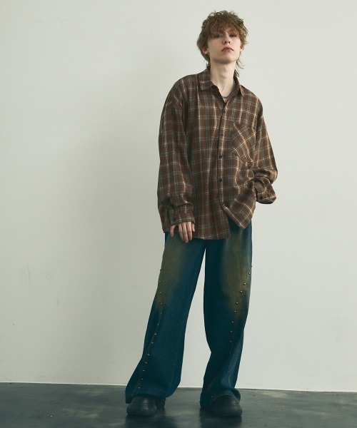 「Shoowtime」 長袖ネルシャツ SMALL グリーン メンズ_画像7