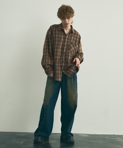 「Shoowtime」 長袖ネルシャツ SMALL グリーン メンズ_画像9