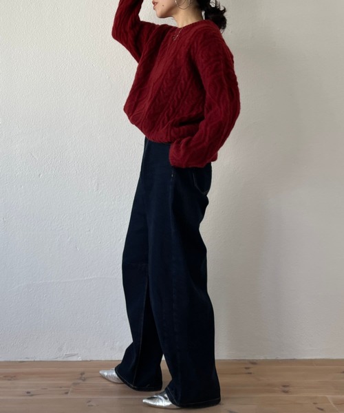 「wee9s」 長袖ニット FREE レッド レディース_画像2