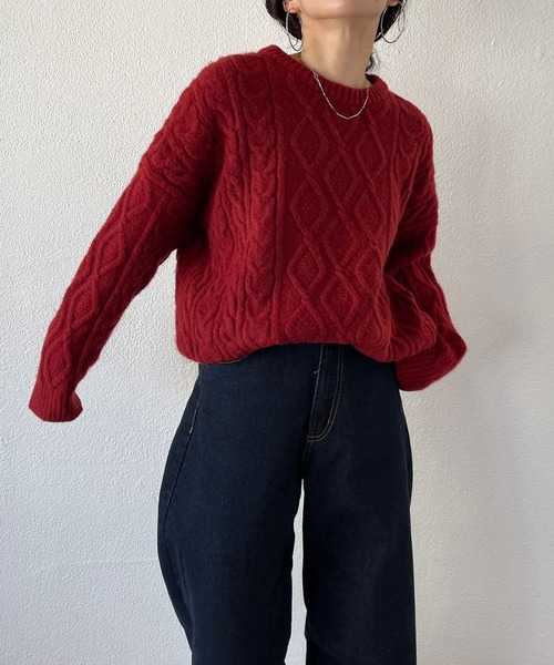 「wee9s」 長袖ニット FREE レッド レディース_画像4