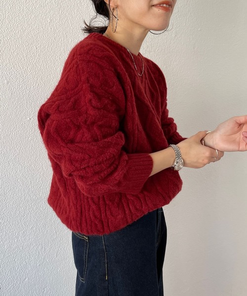 「wee9s」 長袖ニット FREE レッド レディース_画像7