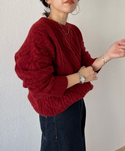 「wee9s」 長袖ニット FREE レッド レディース_画像8