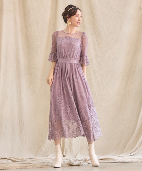 DRESS+（ドレスプラス） 「DRESS PLUS」 7分袖ワンピース M ラベンダー