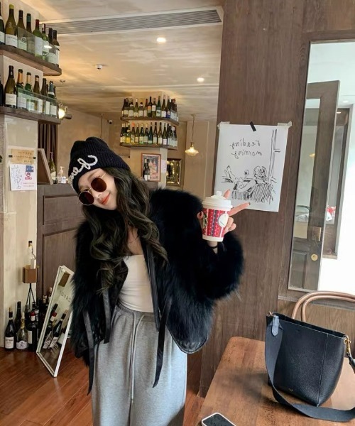 コート アウター ノーカラー ショート丈 フェイクファーコート