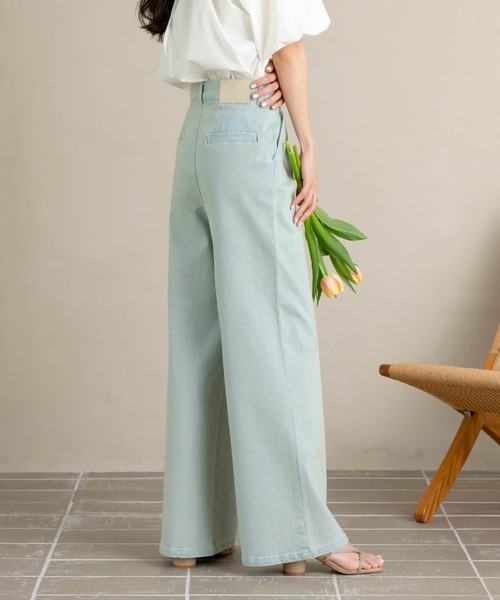 ジーンズ デニム デニムパンツ タックワイドデニムパンツ レディースの画像