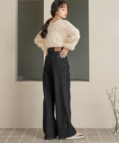 ジーンズ デニム デニムパンツ タックワイドデニムパンツ レディースの画像