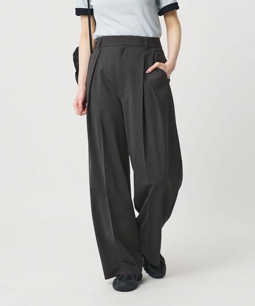 ワイドパンツ パンツ 2タック ワイドパンツ 吸水速乾 防シワ ウォッシャブル レディースの画像