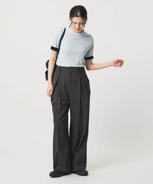 ワイドパンツ パンツ 2タック ワイドパンツ 吸水速乾 防シワ ウォッシャブル レディースの画像