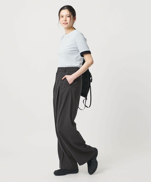 ワイドパンツ パンツ 2タック ワイドパンツ 吸水速乾 防シワ ウォッシャブル レディースの画像