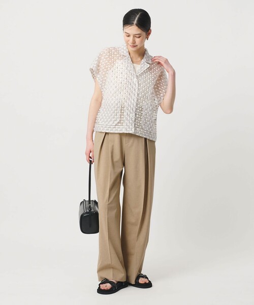 ワイドパンツ パンツ 2タック ワイドパンツ 吸水速乾 防シワ ウォッシャブル レディースの画像