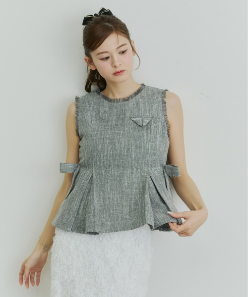 Olu.（オルドット） ブラウス シャツ ツイードペプラムリボントップス