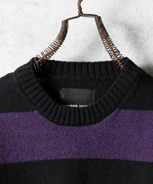 「NUMBER (N)INE」 長袖ニット 2 ブラック×グレー メンズ_画像6