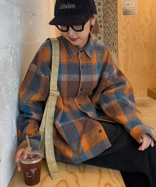 「DISCUS」 長袖ネルシャツ MEDIUM オレンジ レディース_画像2