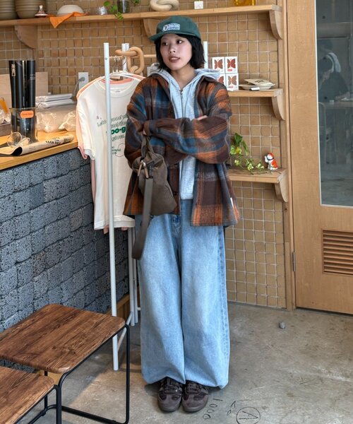 「DISCUS」 長袖ネルシャツ MEDIUM オレンジ レディース_画像4