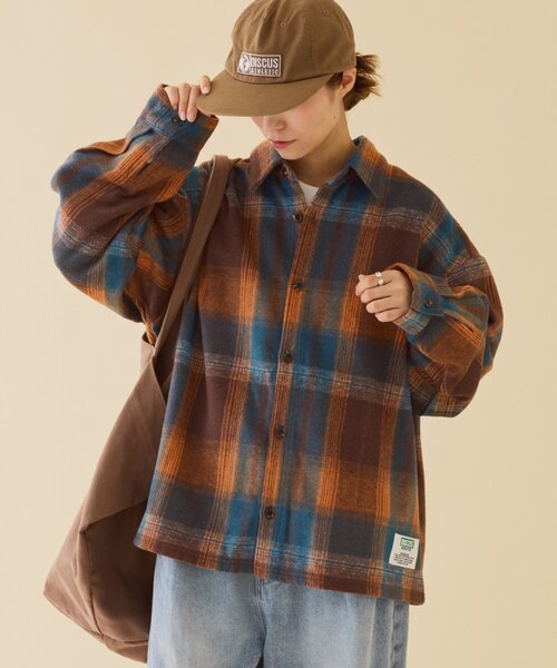 「DISCUS」 長袖ネルシャツ MEDIUM オレンジ レディース_画像7
