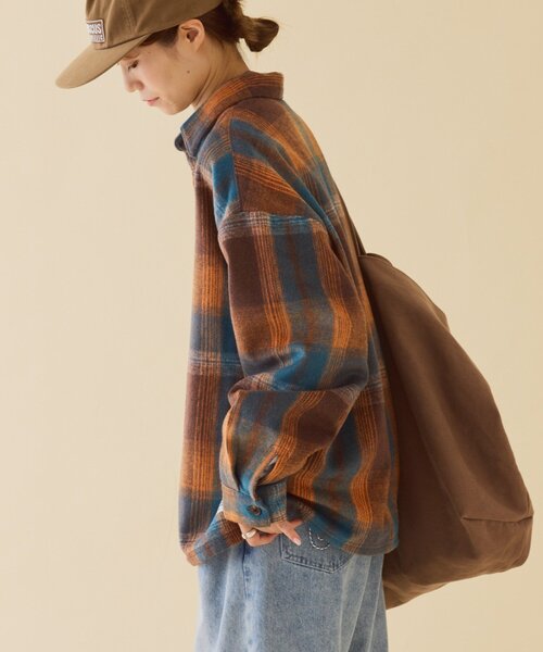 「DISCUS」 長袖ネルシャツ MEDIUM オレンジ レディース_画像9