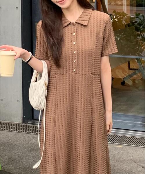 ワンピース 金ボタンカットジャガードポロワンピースの画像