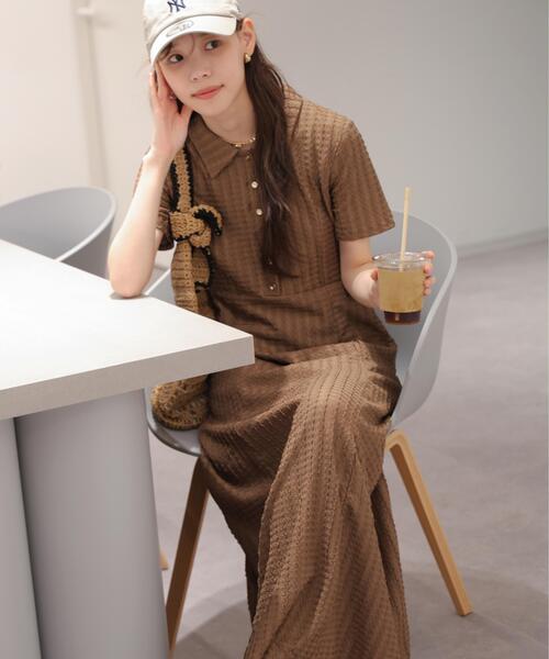 ワンピース 金ボタンカットジャガードポロワンピースの画像