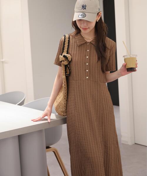 ワンピース 金ボタンカットジャガードポロワンピースの画像