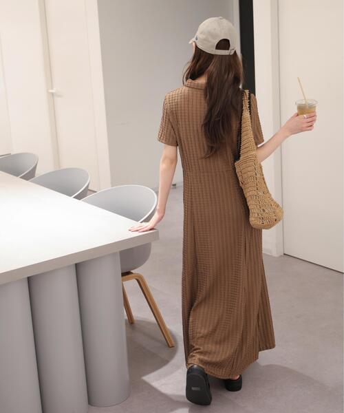 ワンピース 金ボタンカットジャガードポロワンピースの画像
