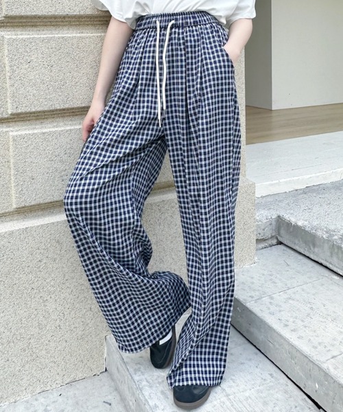 Ada. ワイドパンツ パンツ ギンガムチェックストレートワイドパンツ