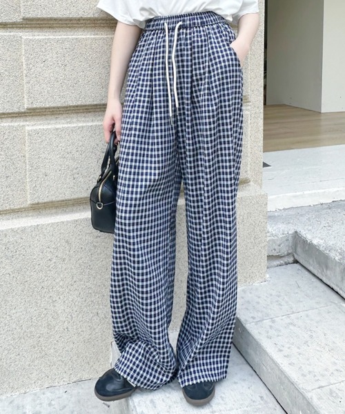 Ada. パンツ ギンガムチェックストレートワイドパンツ レディース