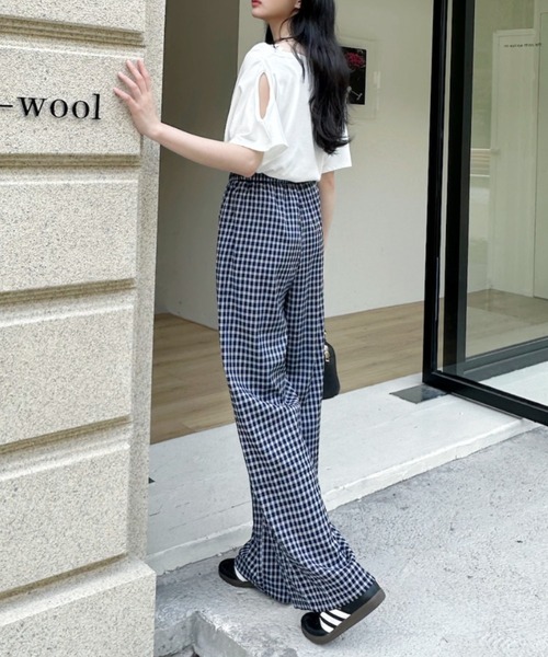 Ada. ワイドパンツ パンツ ギンガムチェックストレートワイドパンツ