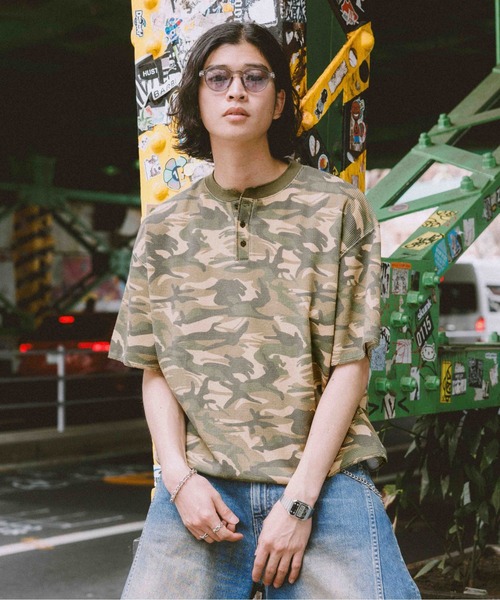 RAGEBLUE（レイジブルー） ヘンリーネック tシャツ Camouflage Henry