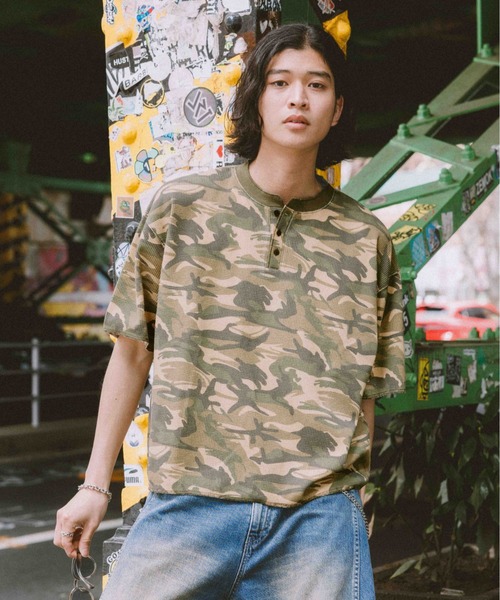 RAGEBLUE（レイジブルー） tシャツ Camouflage Henry Neck T-Shirt