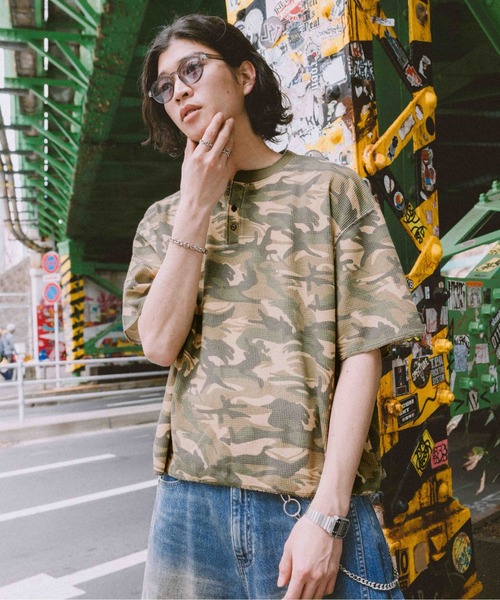RAGEBLUE（レイジブルー） tシャツ Camouflage Henry Neck T-Shirt