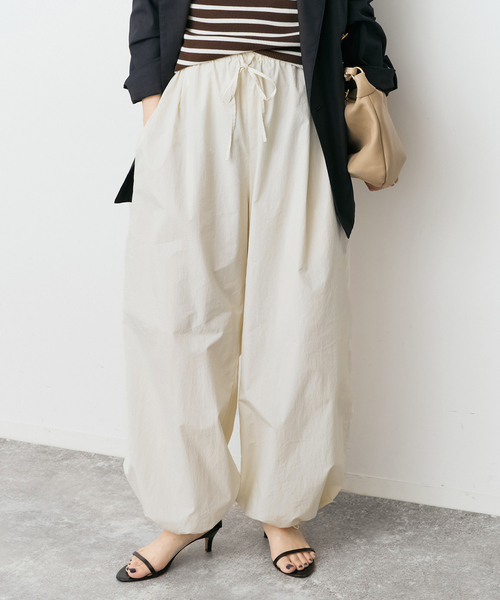 ワイドパンツ パンツ CO/PA タイプライターギャザーパンツ レディースの画像