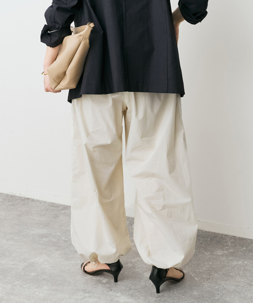 ワイドパンツ パンツ CO/PA タイプライターギャザーパンツ レディースの画像