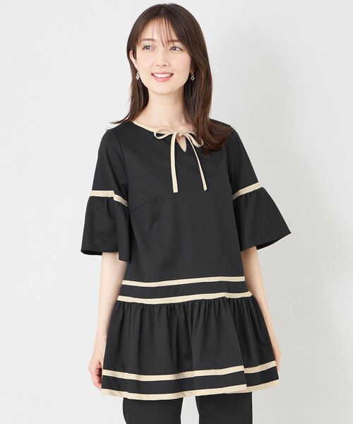 tシャツ バイカラーカットソー チュニック レディースの画像