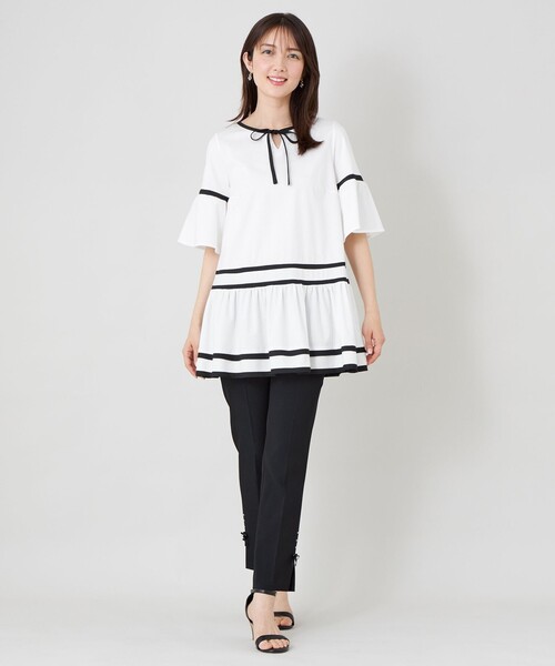 tシャツ バイカラーカットソー チュニック レディースの画像