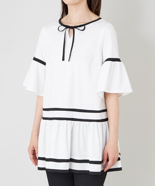tシャツ バイカラーカットソー チュニック レディースの画像