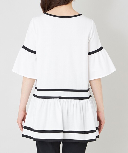 tシャツ バイカラーカットソー チュニック レディースの画像